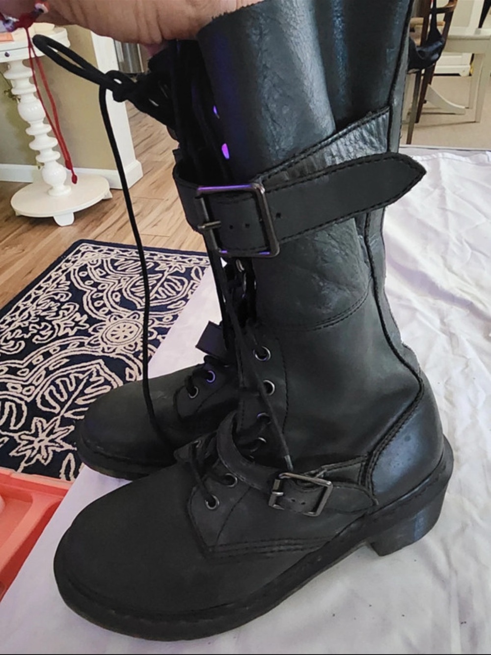 Women’s Black Lace-Up Buckle Combat Boots